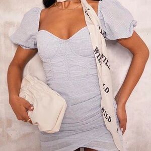 Pretty Little Thing Elegant Light Blue Puff Sleeve Dress US4